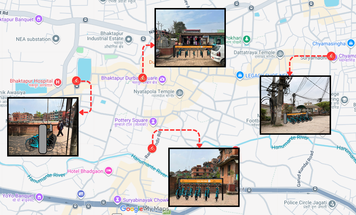 CycleSathi station locations in Bhaktapur
